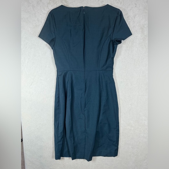 Theory Sz 4 Betty Continuous Teal Short Sleeve Stretch Wool-Blend Sheath Dress - Picture 5 of 9